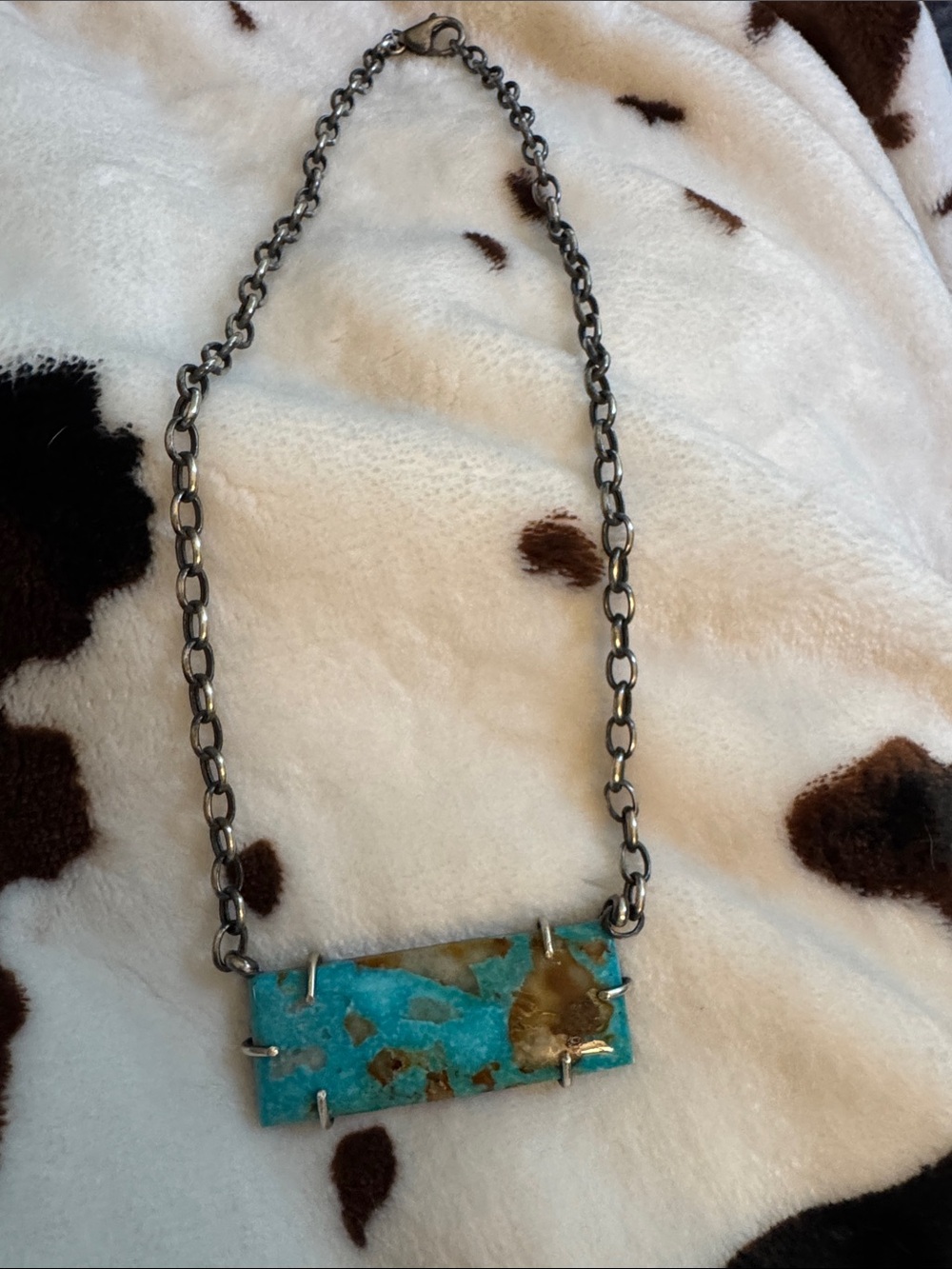 Native made/signed  Turquoise XL Bar Pendant Necklace -oxidized 925